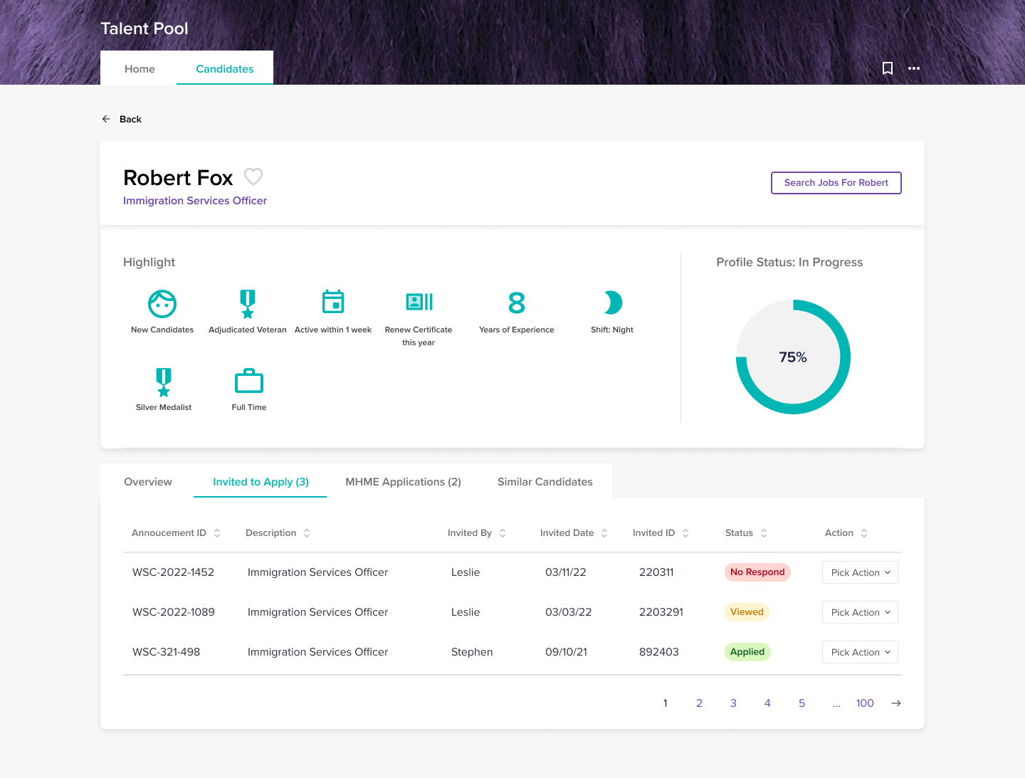 Talent Pool candidate profile